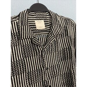 NWT Massive Luxury Shirt Men's L Striped Patchwork Button Up Crochet Open Knit
